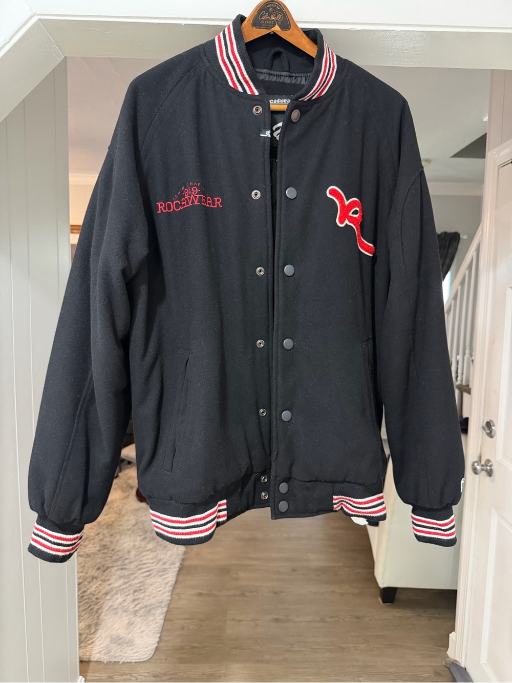 Rocawear Black Varsity Jacket with Red Trim